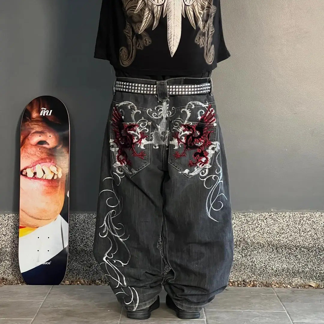 Gothic Print Wide Leg Jeans