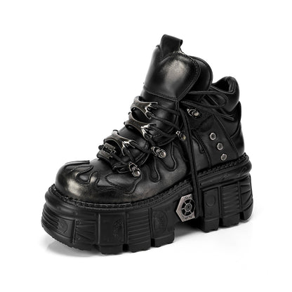 Gothic Punk Platform Boots with Metal Accents