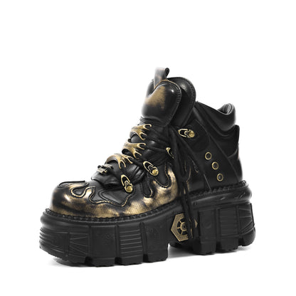 Gothic Punk Platform Boots with Metal Accents