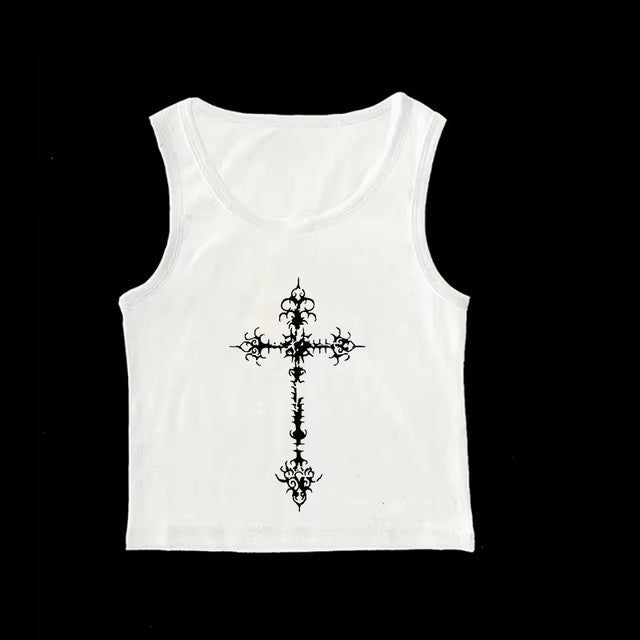 Gothic Punk Print Lace Vest Top