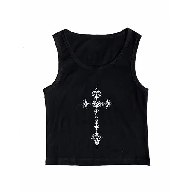 Gothic Punk Print Lace Vest Top