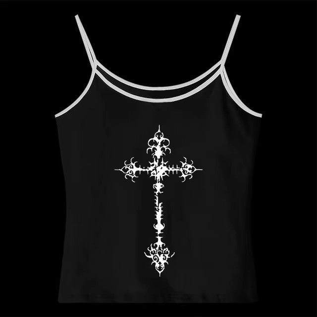 Gothic Punk Print Lace Vest Top