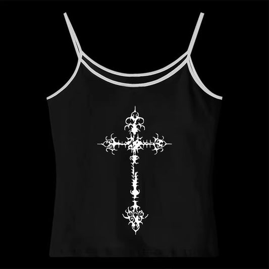 Gothic Punk Print Lace Vest Top