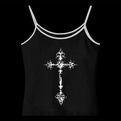 Gothic Punk Print Lace Vest Top