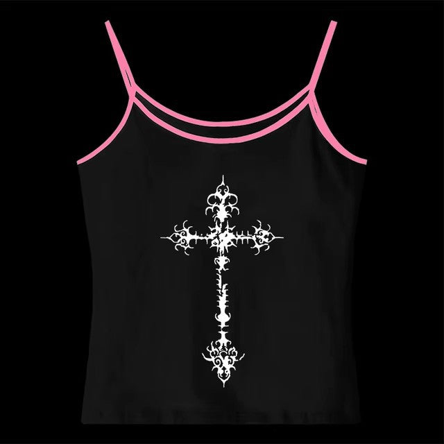 Gothic Punk Print Lace Vest Top