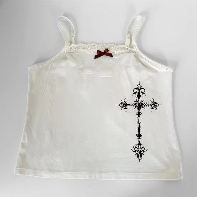 Gothic Punk Print Lace Vest Top