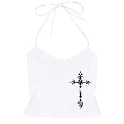 Gothic Punk Print Lace Vest Top