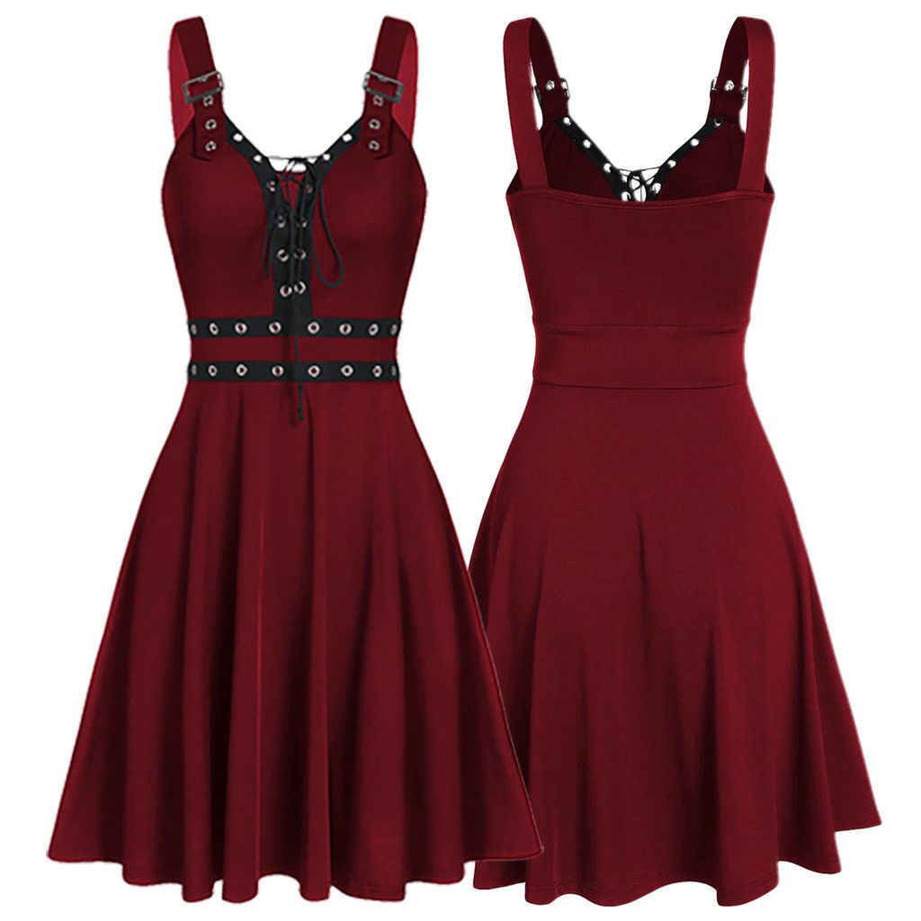 Gothic Punk Sleeveless Strappy Dress