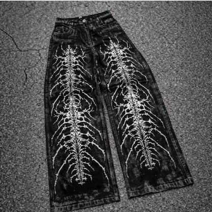 Gothic Retro Print Wide-Leg Pants for Men