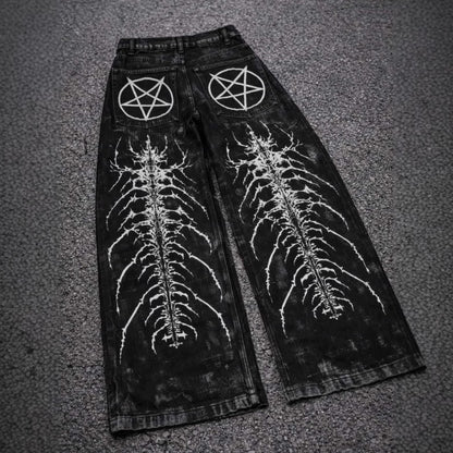 Gothic Retro Print Wide-Leg Pants for Men