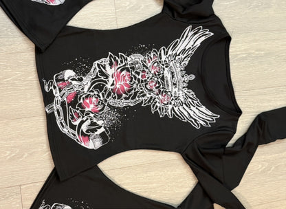 Gothic Rhinestone Printed Long Sleeve T-Shirt