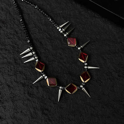 Gothic Rivet Choker Necklace with Geometric Pendant