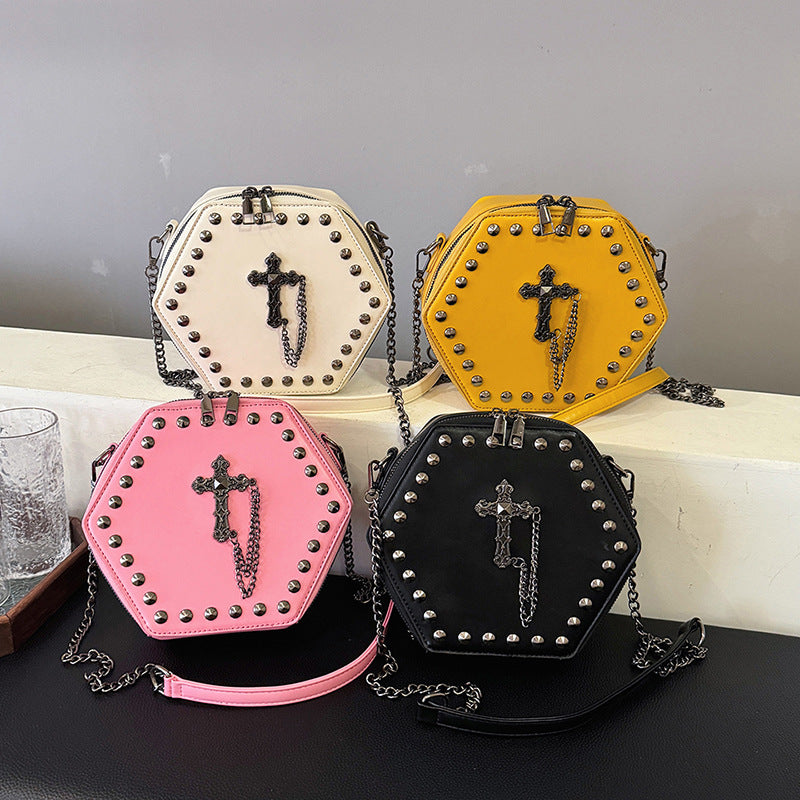 Gothic Rivet Cross Chain Shoulder Bag
