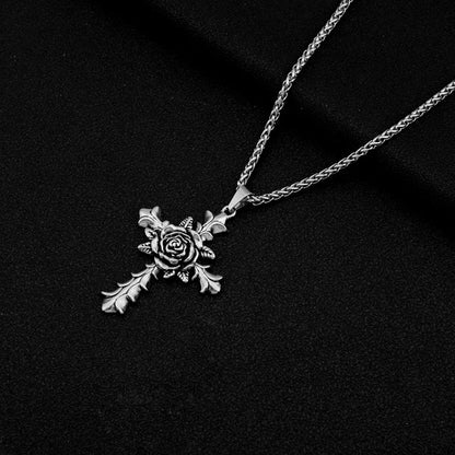 Gothic Rose Cross Titanium Steel Necklace
