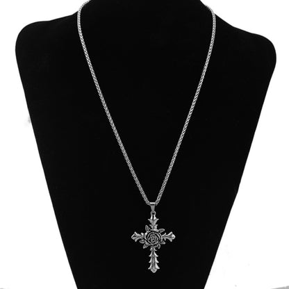 Gothic Rose Cross Titanium Steel Necklace