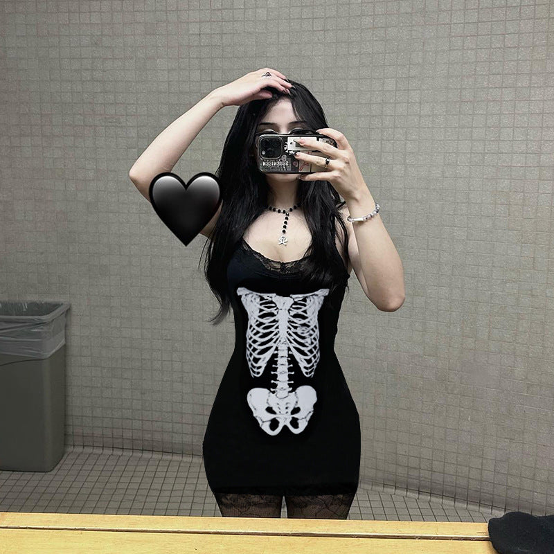 Gothic Skull Kunst Print Hip-Hugging Dress