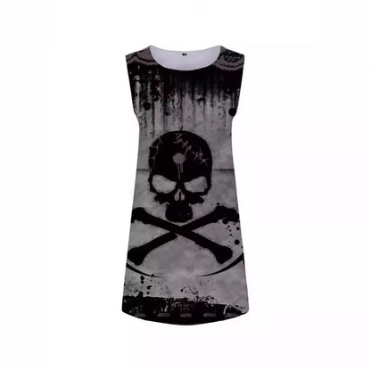 Gothic Sleeveless Skull Print Vest Dress