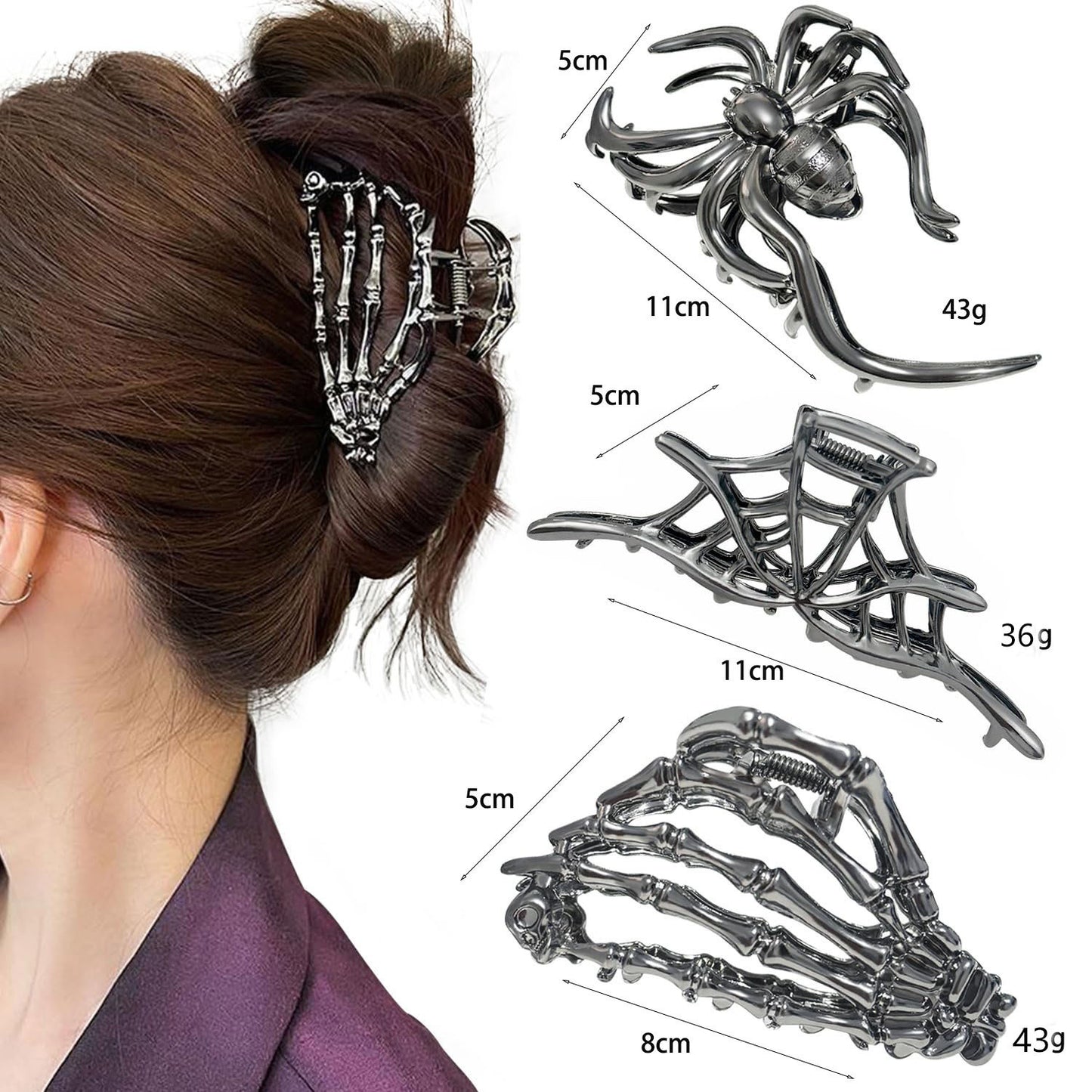 Gothic Spider Skull Hair Clip
