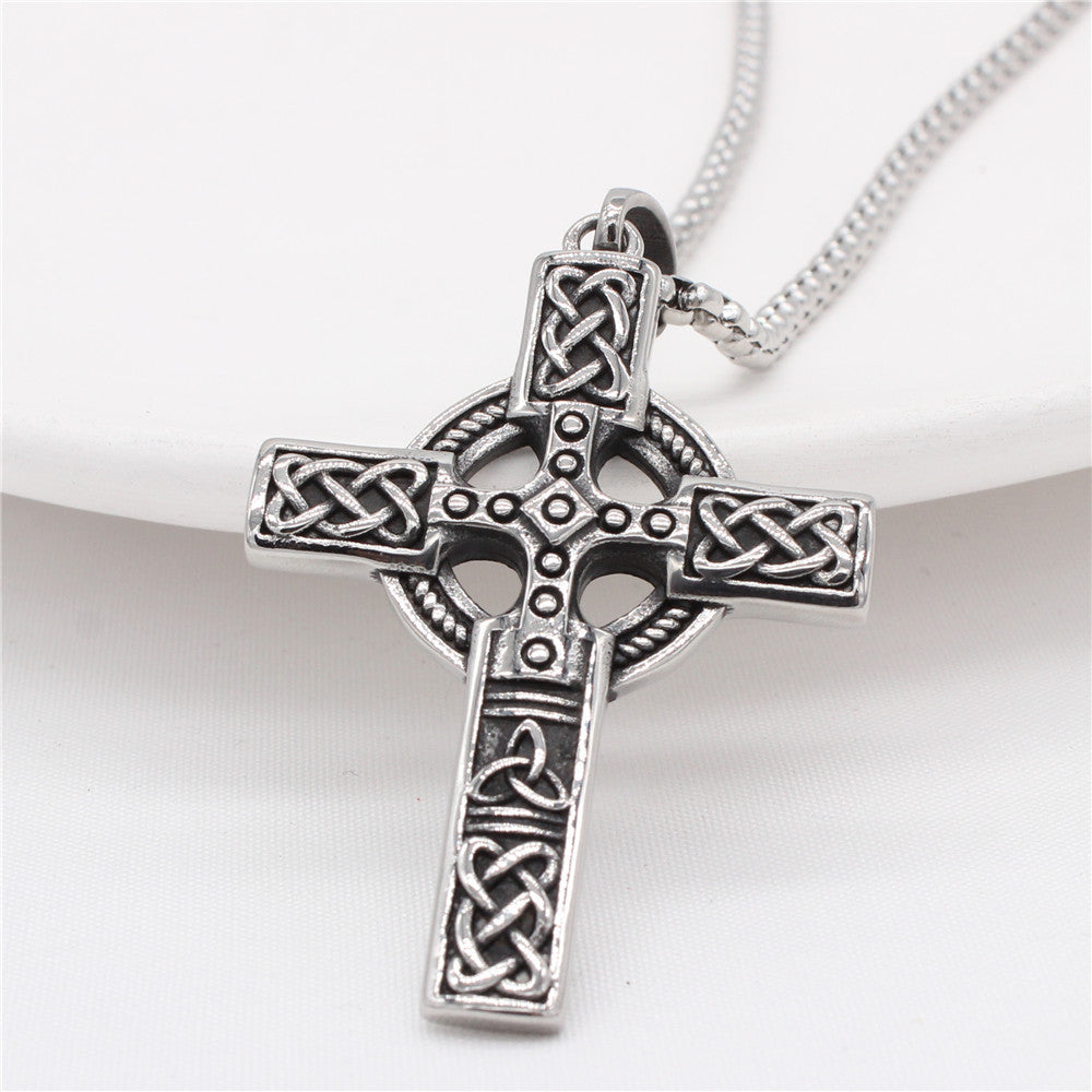 Gothic Titanium Steel Diamond Accent Pendant Necklace