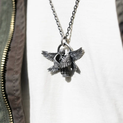 Gothic Titanium Steel Diamond Accent Pendant Necklace