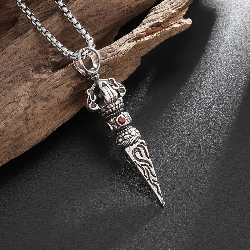Gothic Titanium Steel Diamond Accent Pendant Necklace