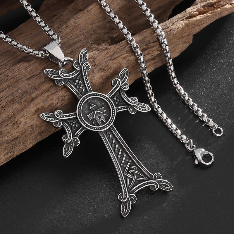 Gothic Titanium Steel Diamond Accent Pendant Necklace