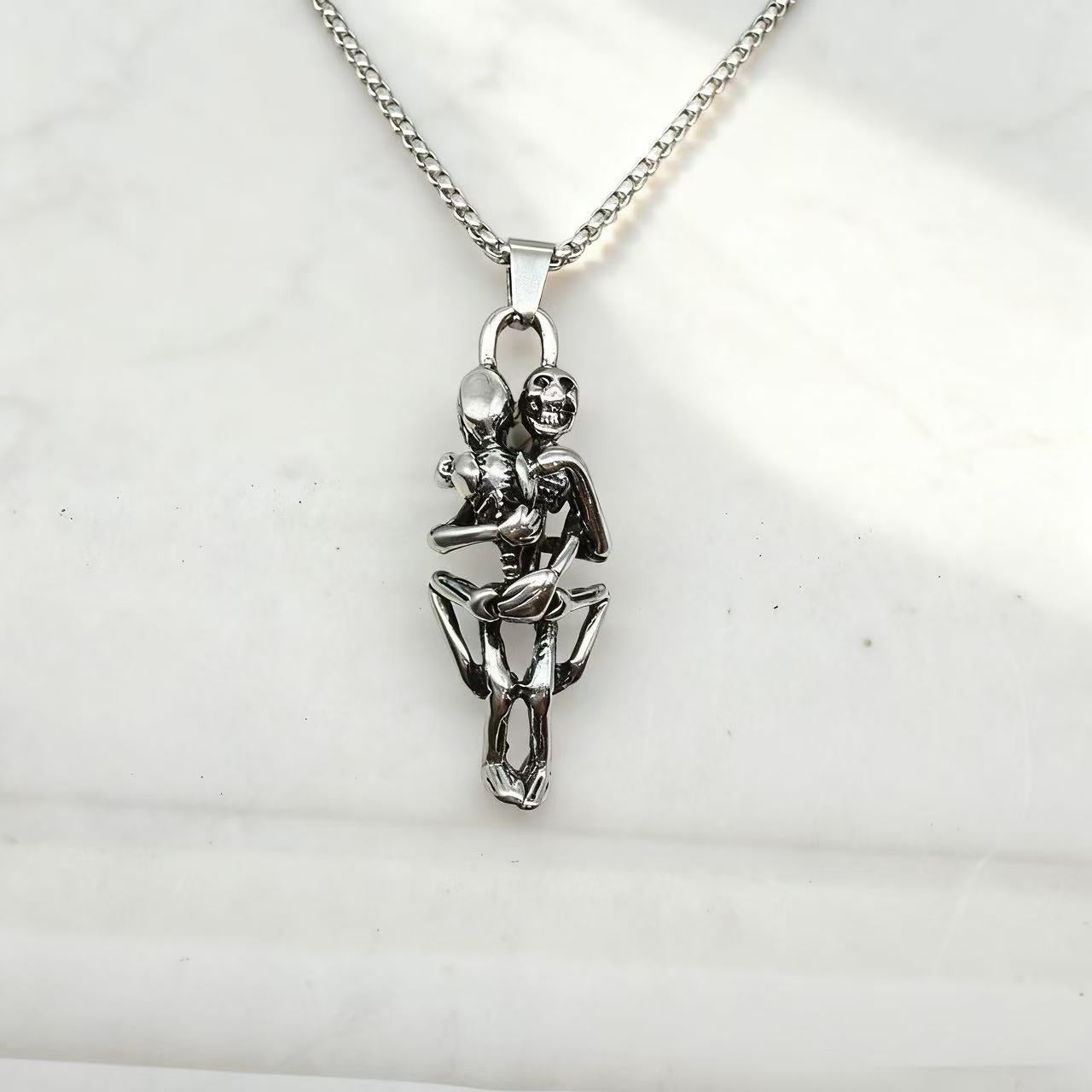 Gothic Titanium Steel Diamond Accent Pendant Necklace