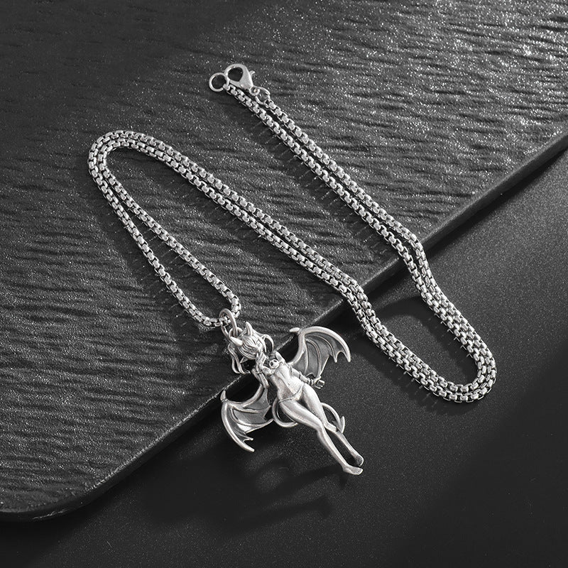 Gothic Titanium Steel Diamond Accent Pendant Necklace