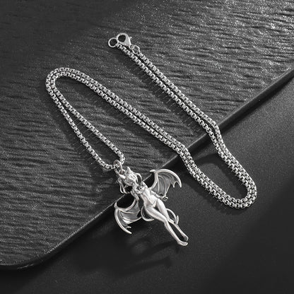 Gothic Titanium Steel Diamond Accent Pendant Necklace