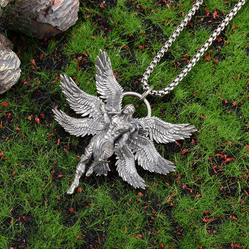 Gothic Titanium Steel Diamond Accent Pendant Necklace