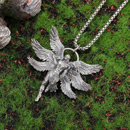 Gothic Titanium Steel Diamond Accent Pendant Necklace