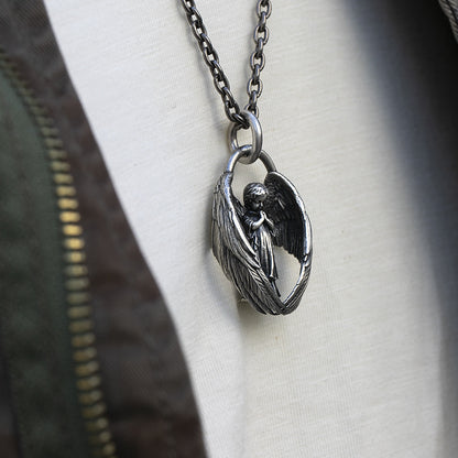 Gothic Titanium Steel Diamond Accent Pendant Necklace