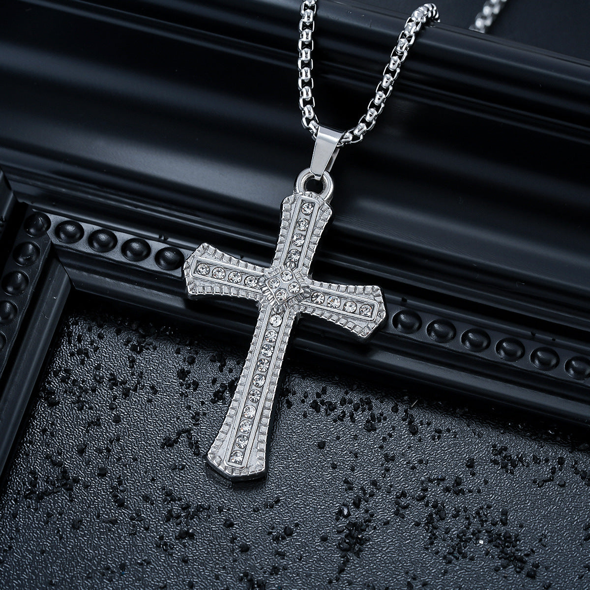 Gothic Titanium Steel Diamond Accent Pendant Necklace