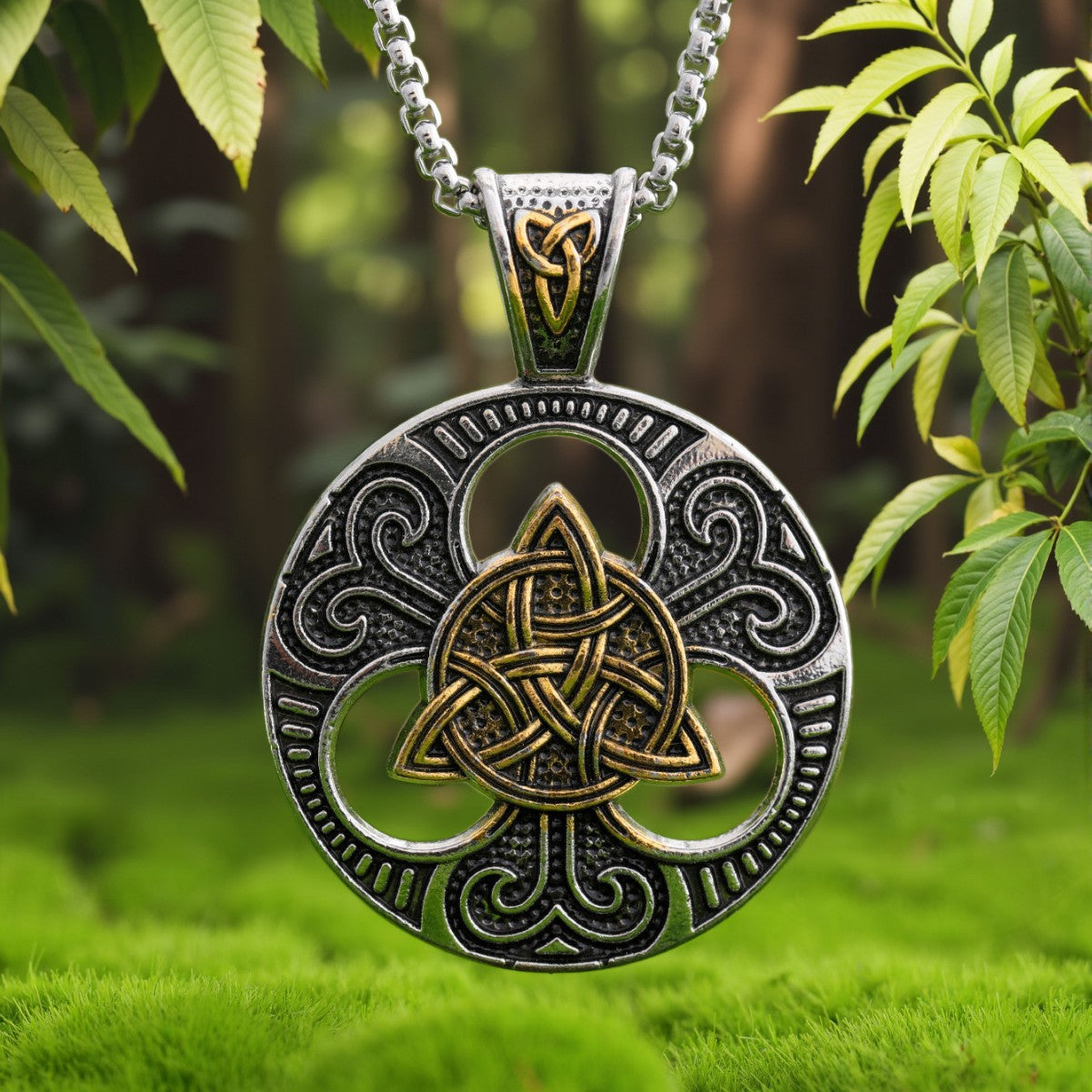 Gothic Titanium Steel Diamond Accent Pendant Necklace