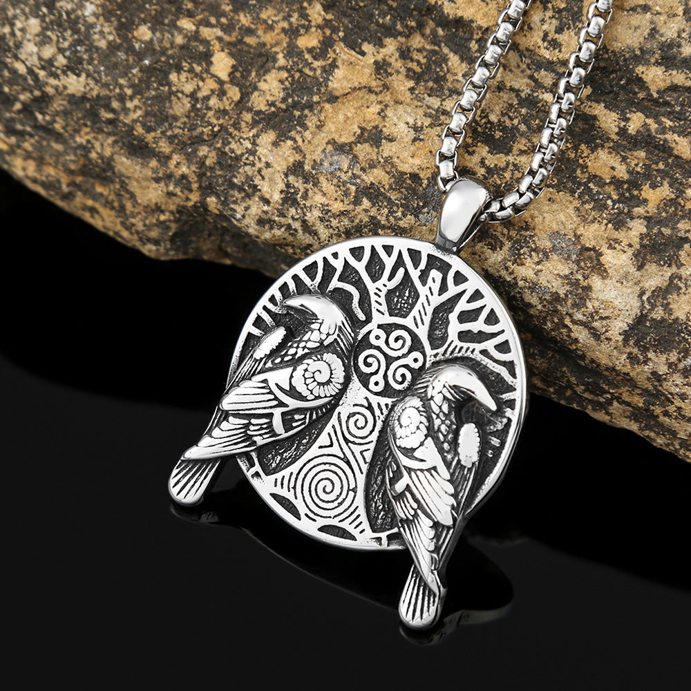 Gothic Titanium Steel Diamond Accent Pendant Necklace