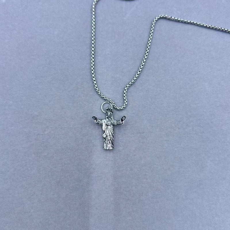 Gothic Titanium Steel Diamond Accent Pendant Necklace