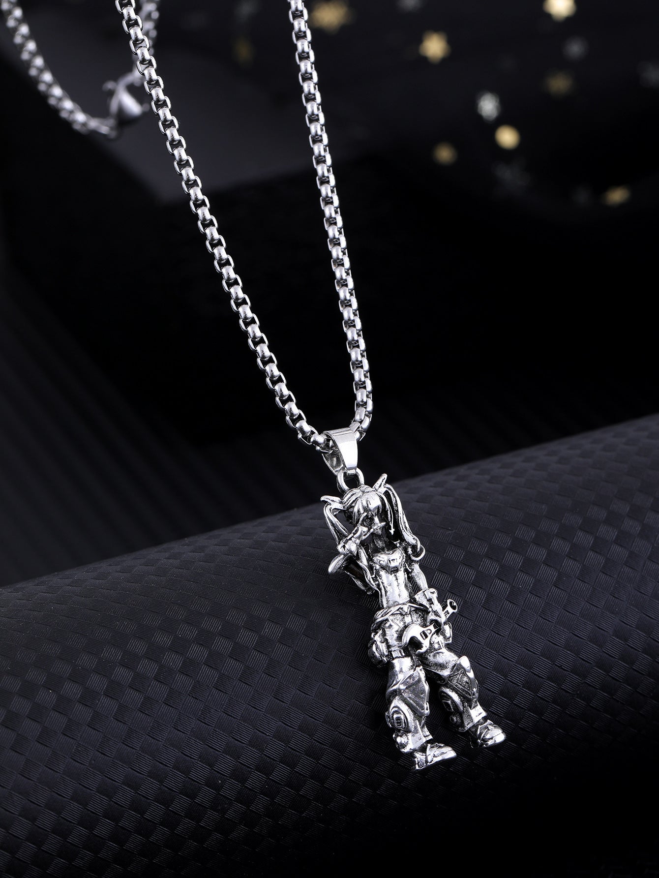 Gothic Titanium Steel Diamond Accent Pendant Necklace