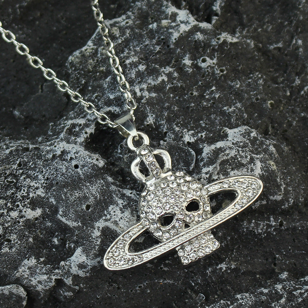 Gothic Titanium Steel Diamond Accent Pendant Necklace