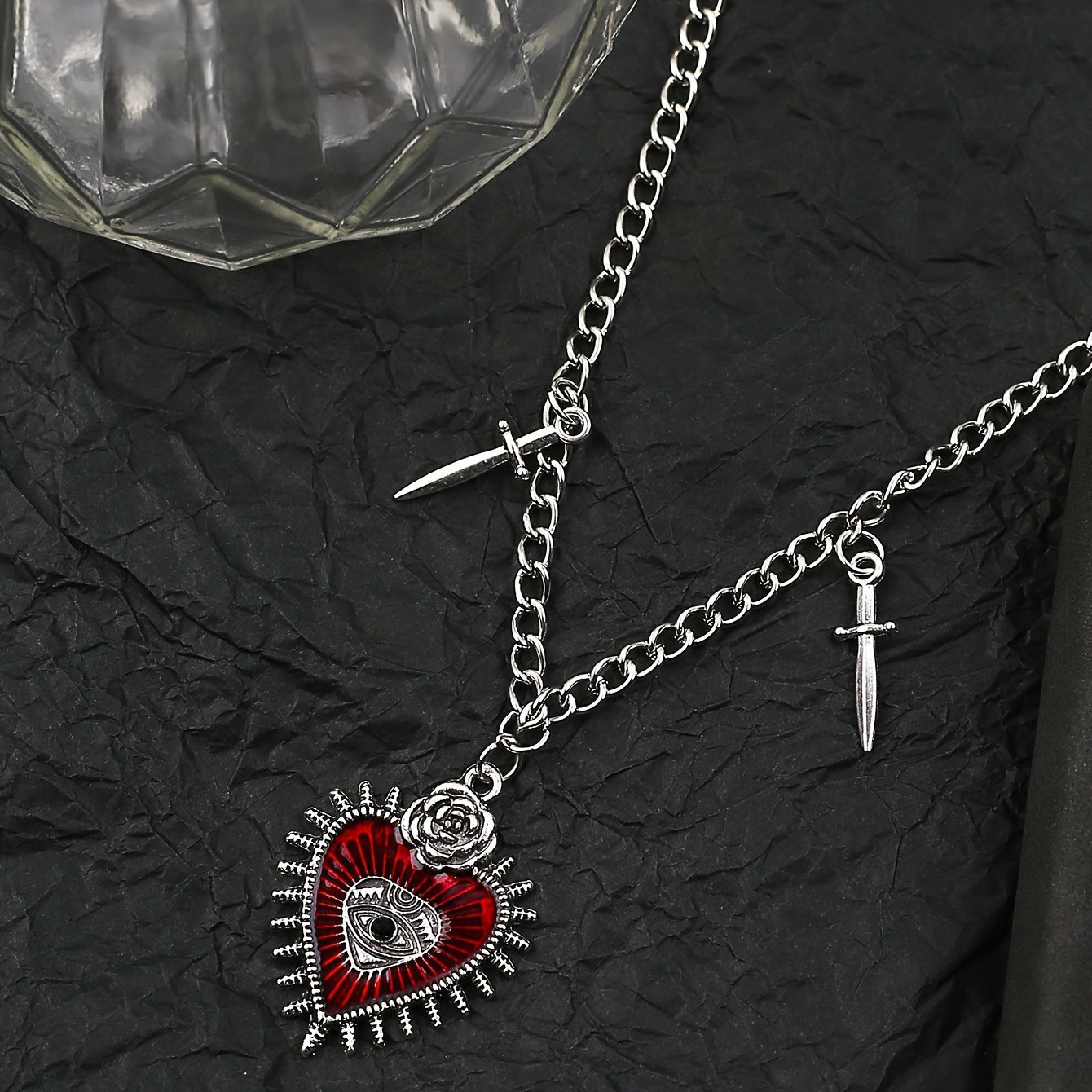 Gothic Titanium Steel Diamond Accent Pendant Necklace