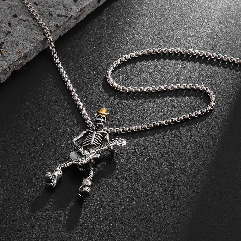 Gothic Titanium Steel Diamond Accent Pendant Necklace