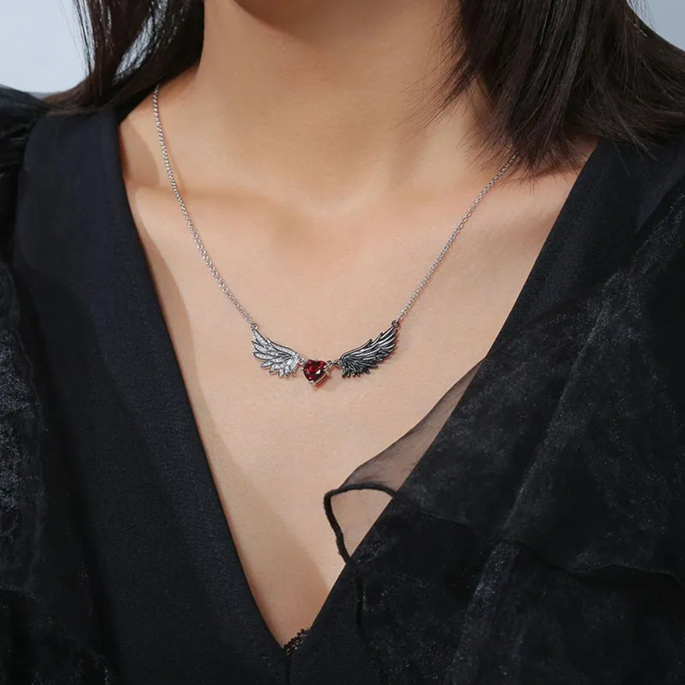 Gothic Wings Pendant Necklace with Zircon