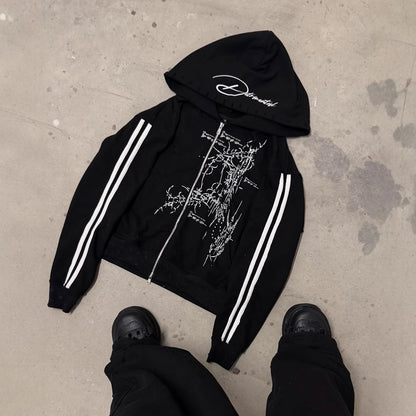 Gothic Y2K Zipper Sweatshirt Streetwear Pullover