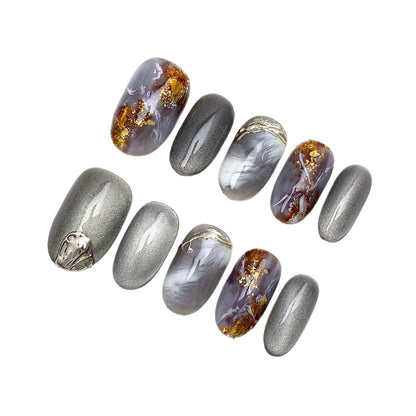Gradient Cat Eye Short Oval False Nails