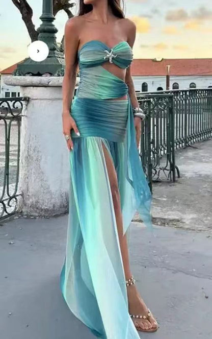 Gradient Color Sleeveless Long Dress