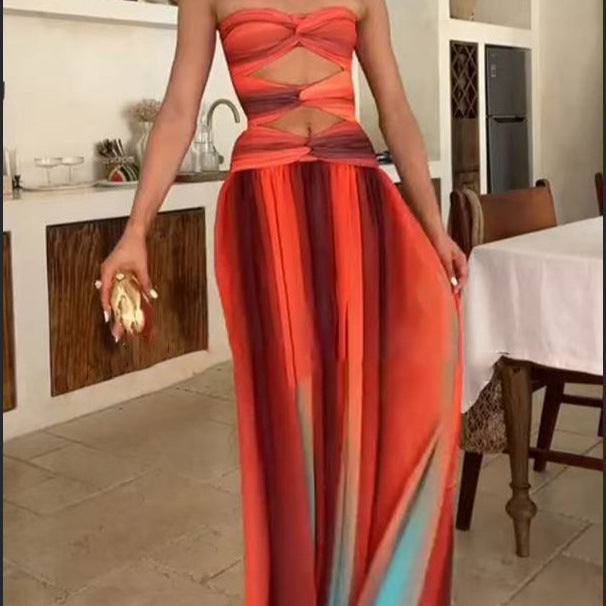 Gradient Color Sleeveless Long Dress