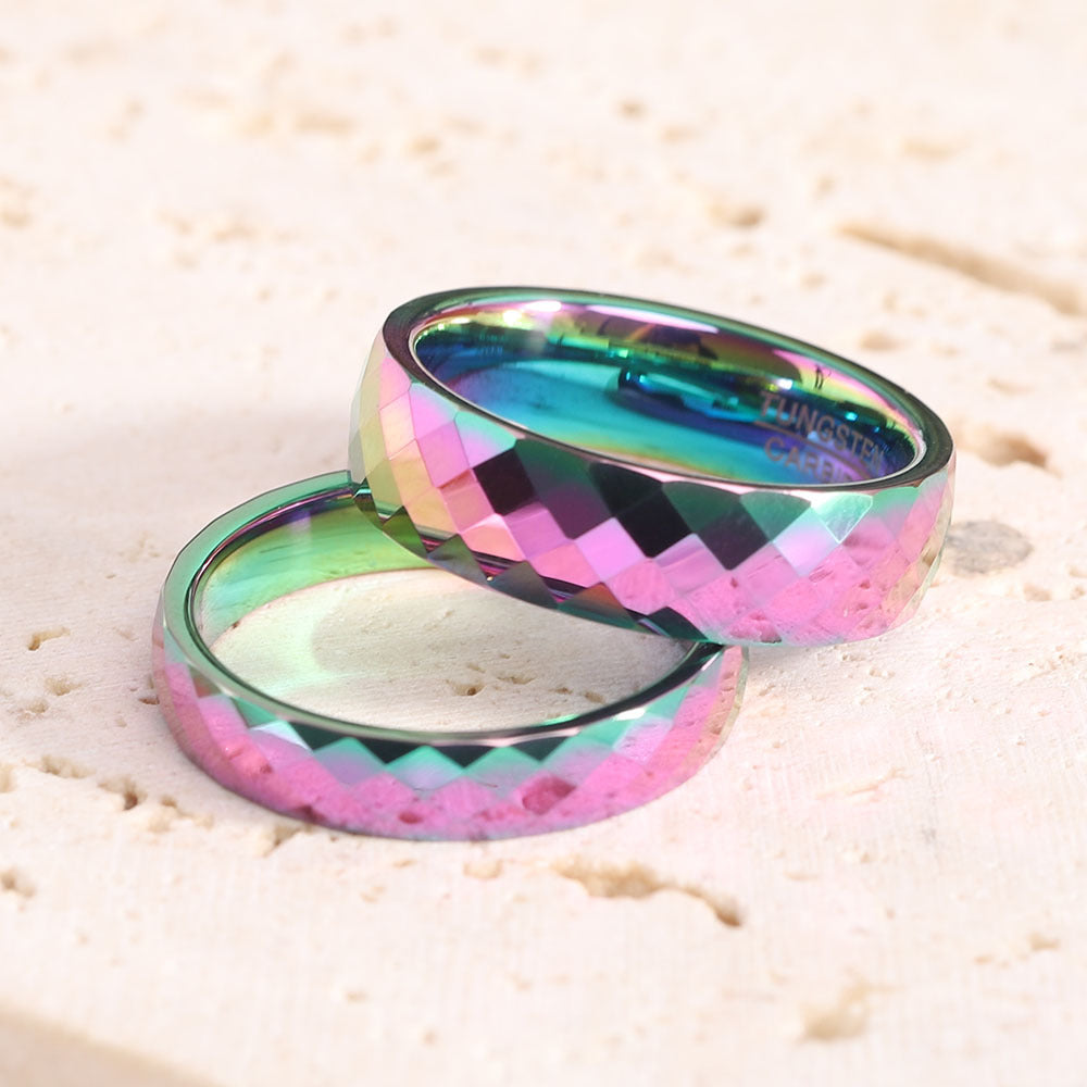 Gradient Color Tungsten Steel Ring – Unisex Geometric Design.