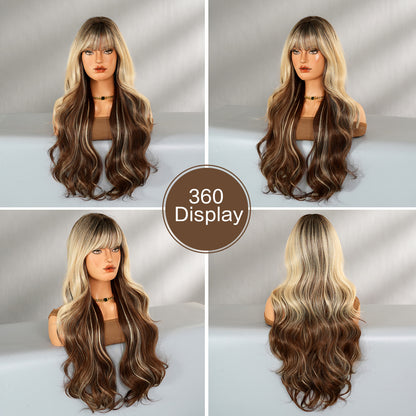 Gradient Color Wavy Synthetic Wig with Bangs