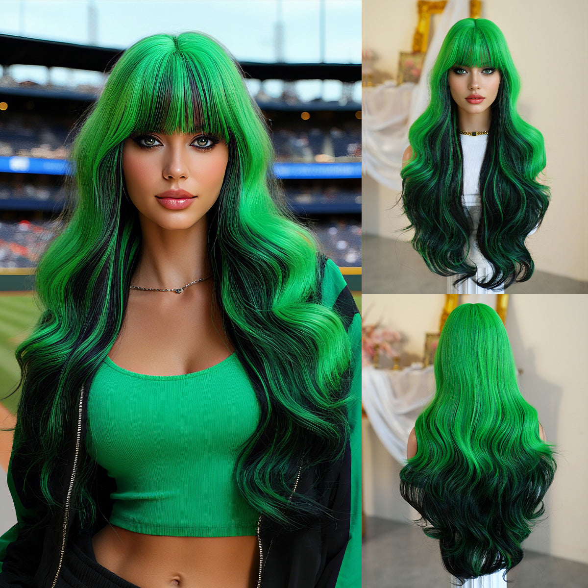 Gradient Color Wavy Synthetic Wig with Bangs