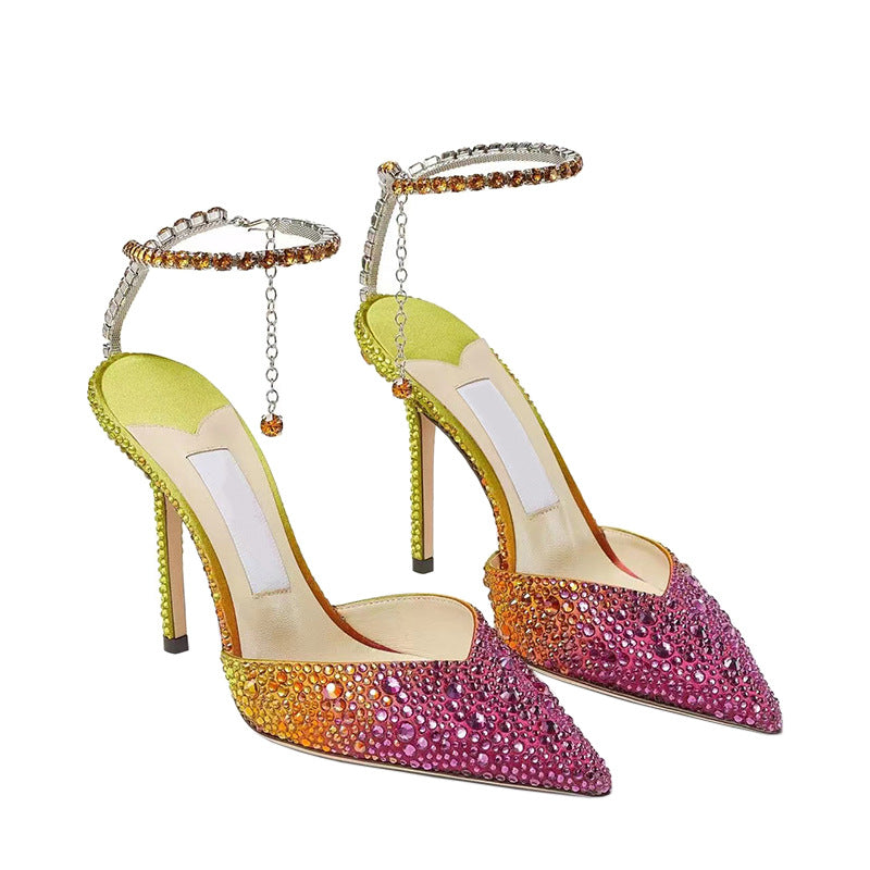 Gradient Crystal Rhinestone High Heel Sandals