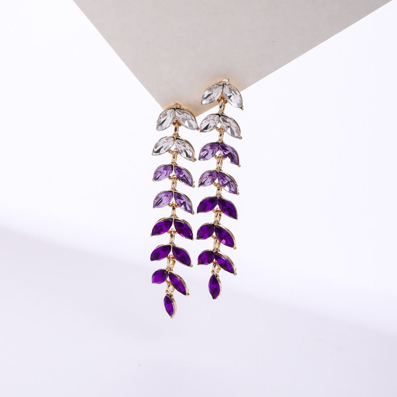 Gradient Diamond Leaf Earrings and Necklace Set